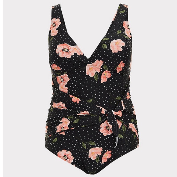 torrid Other - Torrid Floral, Dot Tie-Front One-Piece Swimsuit 2X